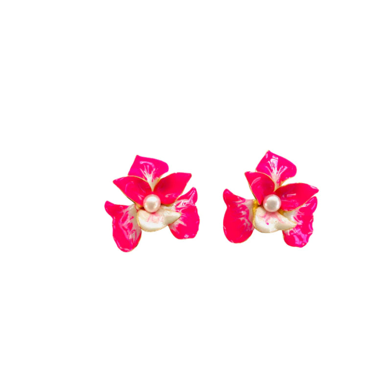 Orchid Stud Earrings In Neon Pink