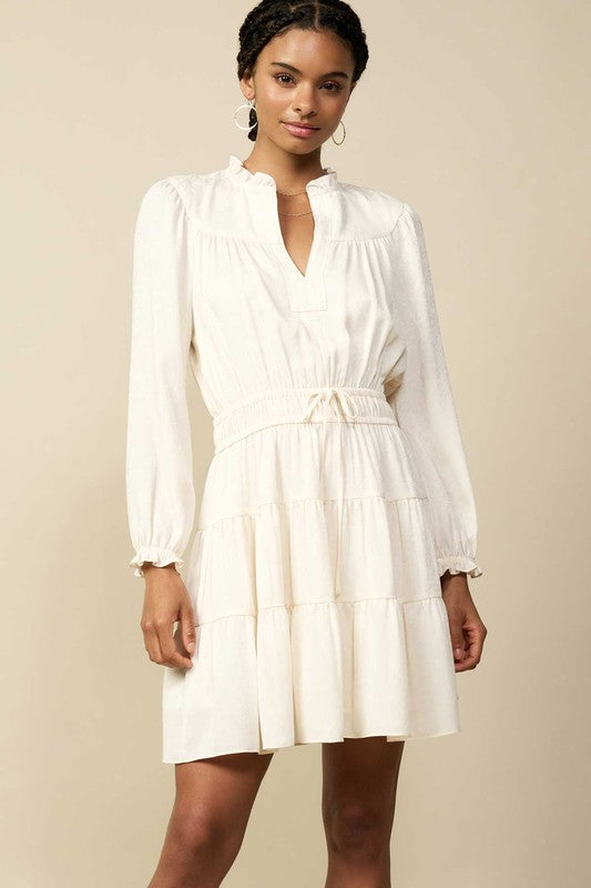 Ivory Long Sleeve Mini Dress