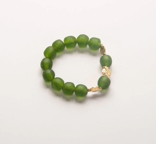 Coastal Grit Green Seascape Bracelet- Gold Nuggets