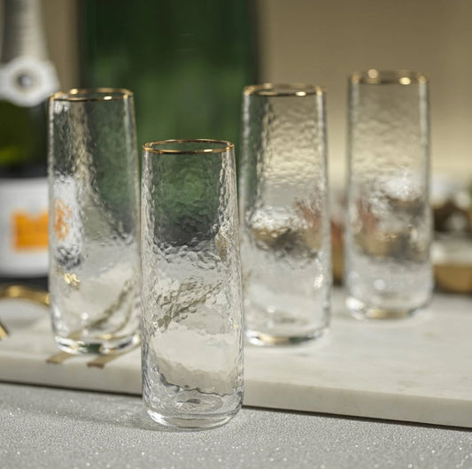 Negroni Hammered Champagne Flutes With Gold Rim