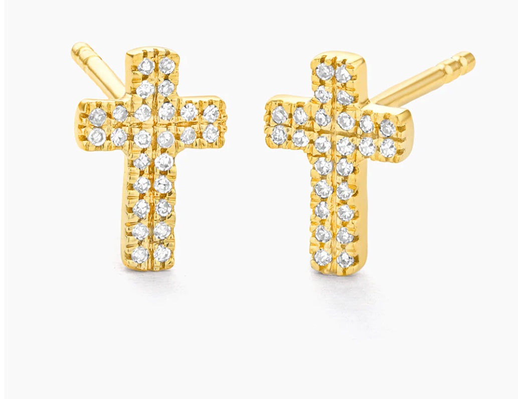 FINAL SALE ES Small Cross Studs In Gold