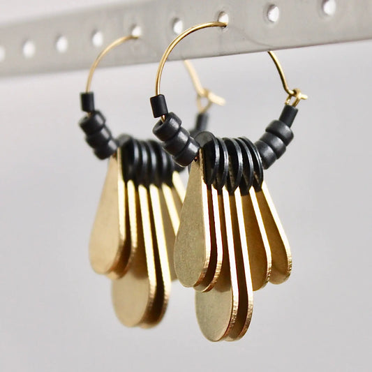 Black Magnesite, Vinyl and Brass Small Hoops