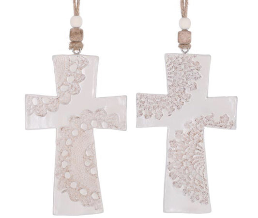 Cross Lace Imprinted Ornaments