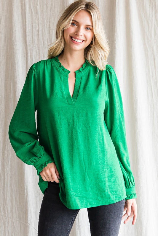 Frill Neck Top In Green