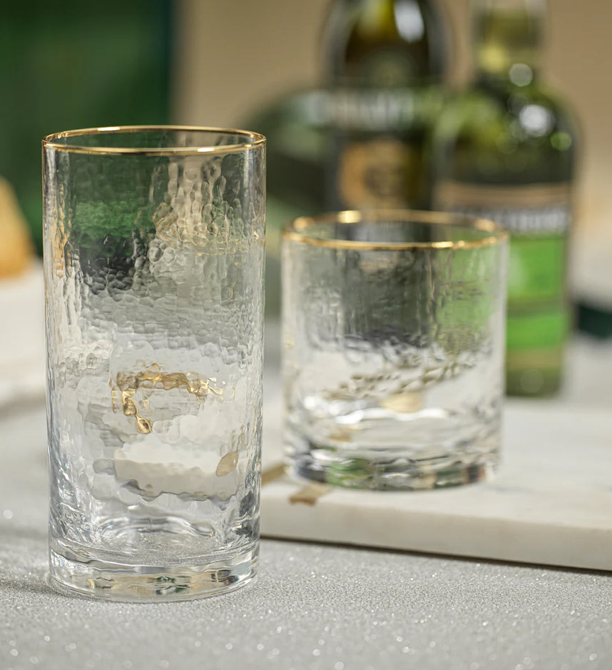 Negroni Hammered Ball Glasses With Gold Rim