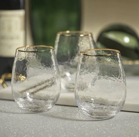 Negroni Hammered Wine Glasses With Gold Rim