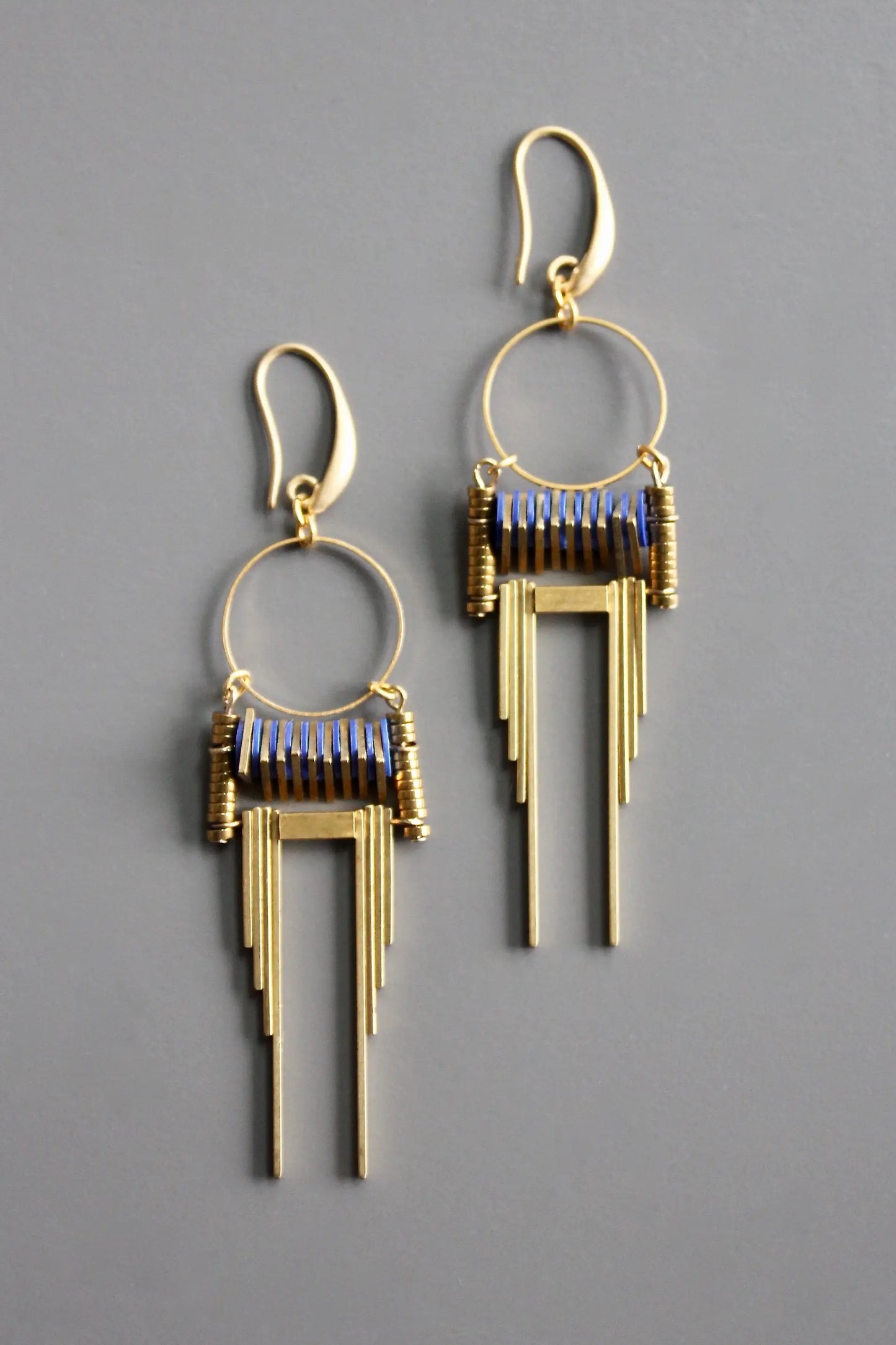 Blue and Brass Earrings