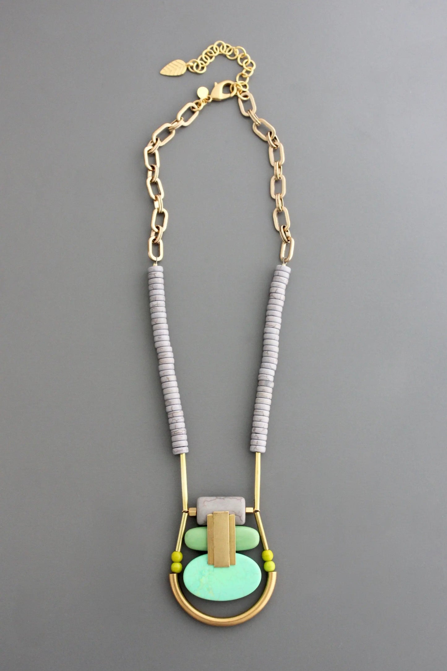 Geometric Green and Gray Stone Necklace