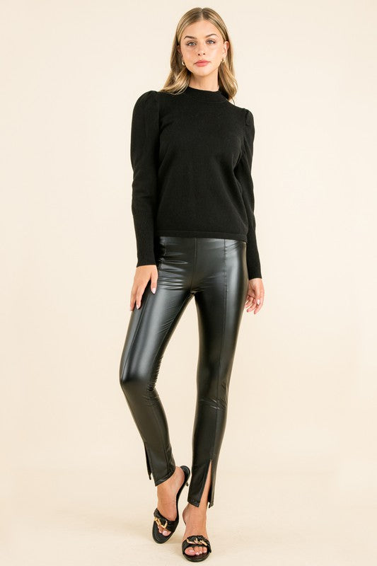 FINAL SALE Black Vegan Leather Slit Pants