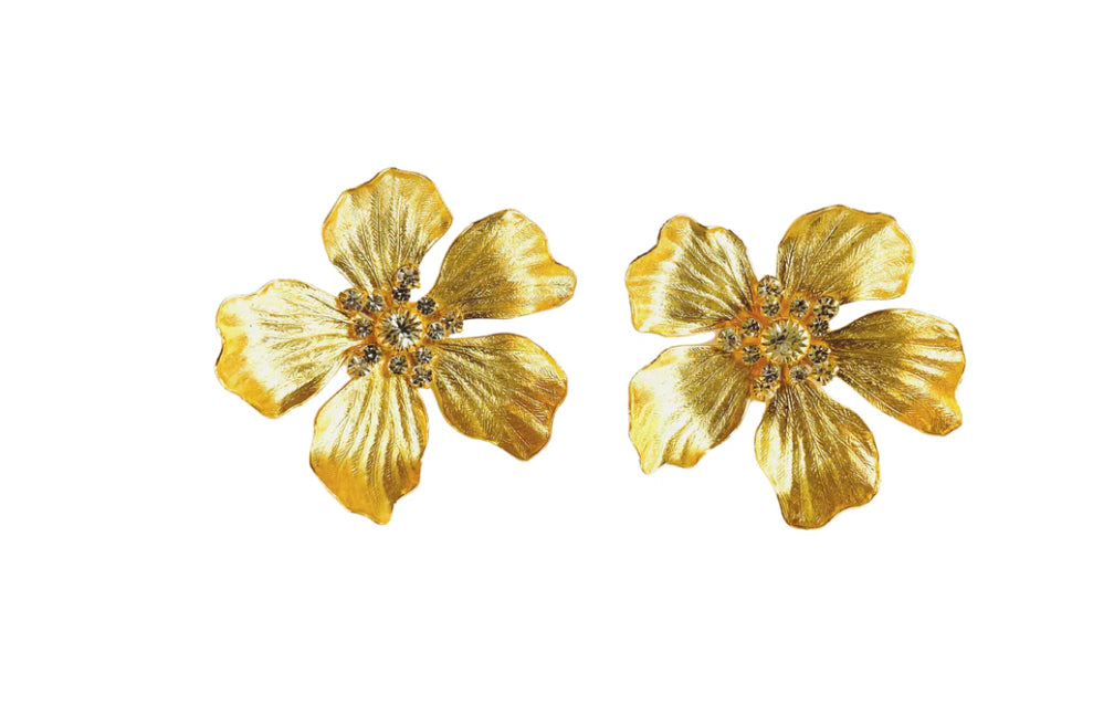 Golden Floral Earring With Star Crystal E