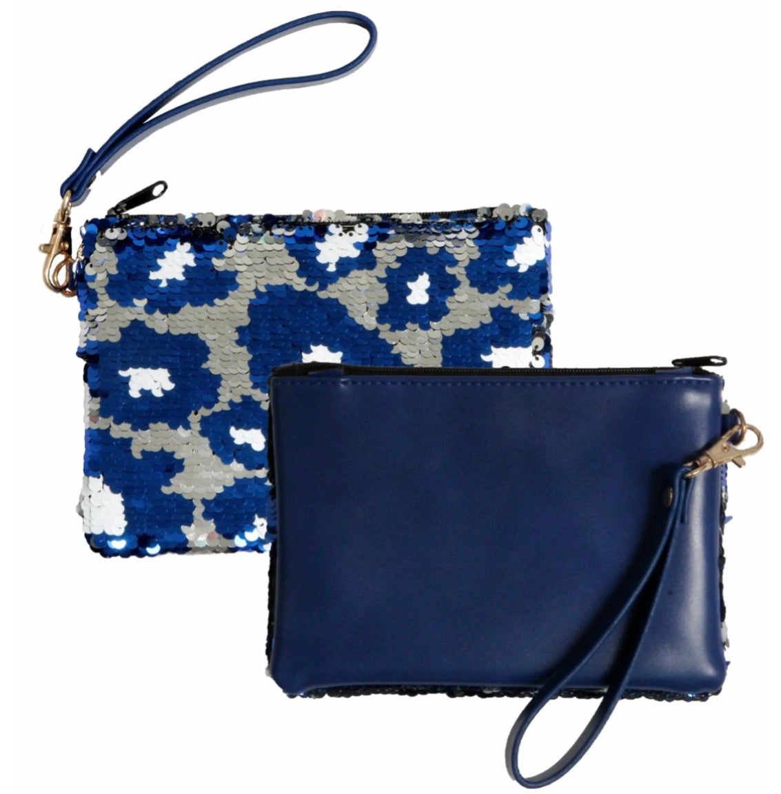 Leopard Sequined Wristlet In Blue And Silver