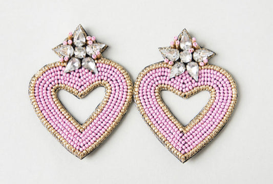 Pink Starburst Heart Earrings