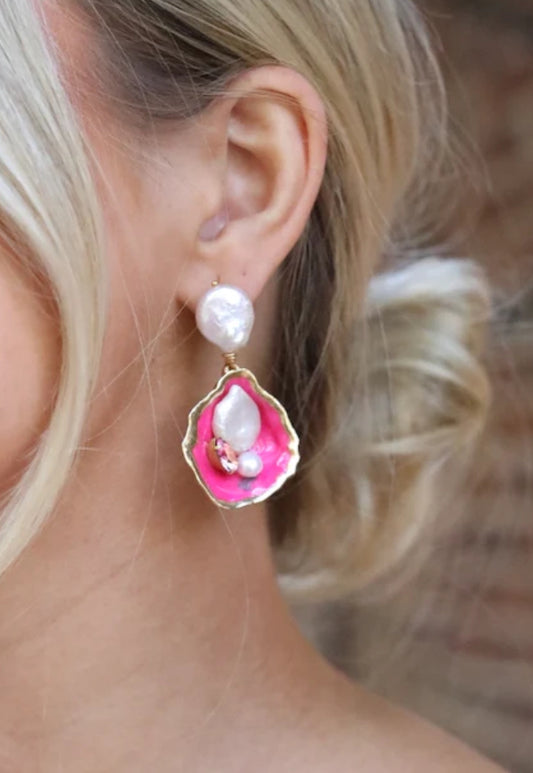Oyster Dangle Earrings In Pink