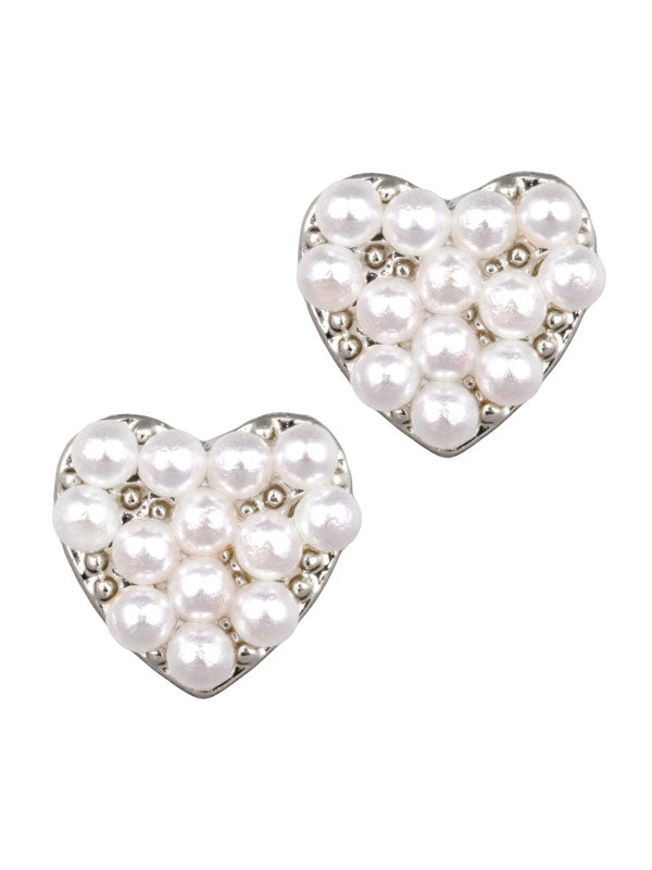 Pearl Heart Stud Earrings In Gold & Silver