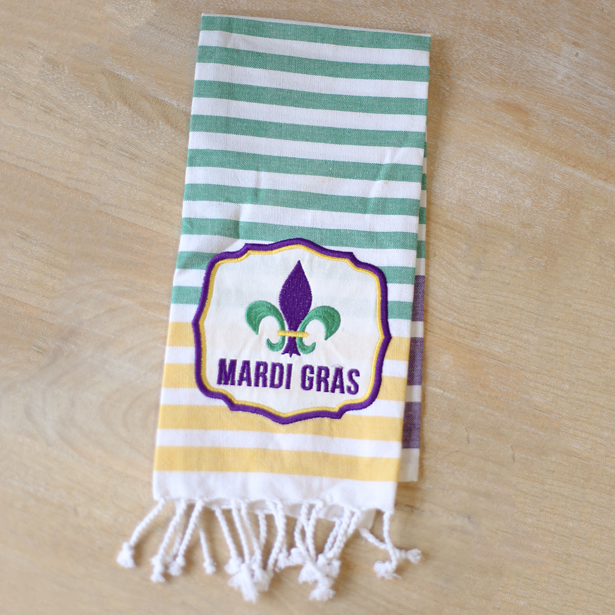 Mardi Gras FDL Striped Tea Towel