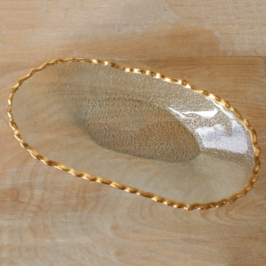 Oval Glass Serving Bowl With Gold Rim