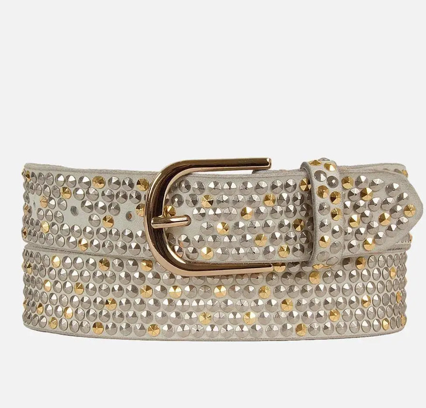 FINAL SALE Zina Studded Leather Belt In White