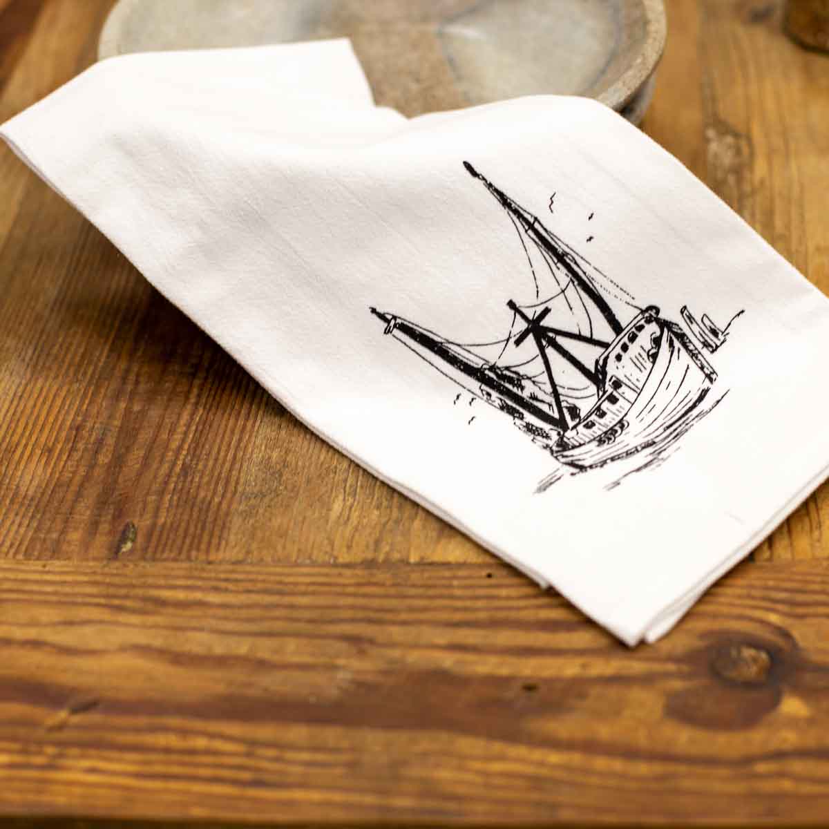Shrimp Boat Flour Sack Tea Towel